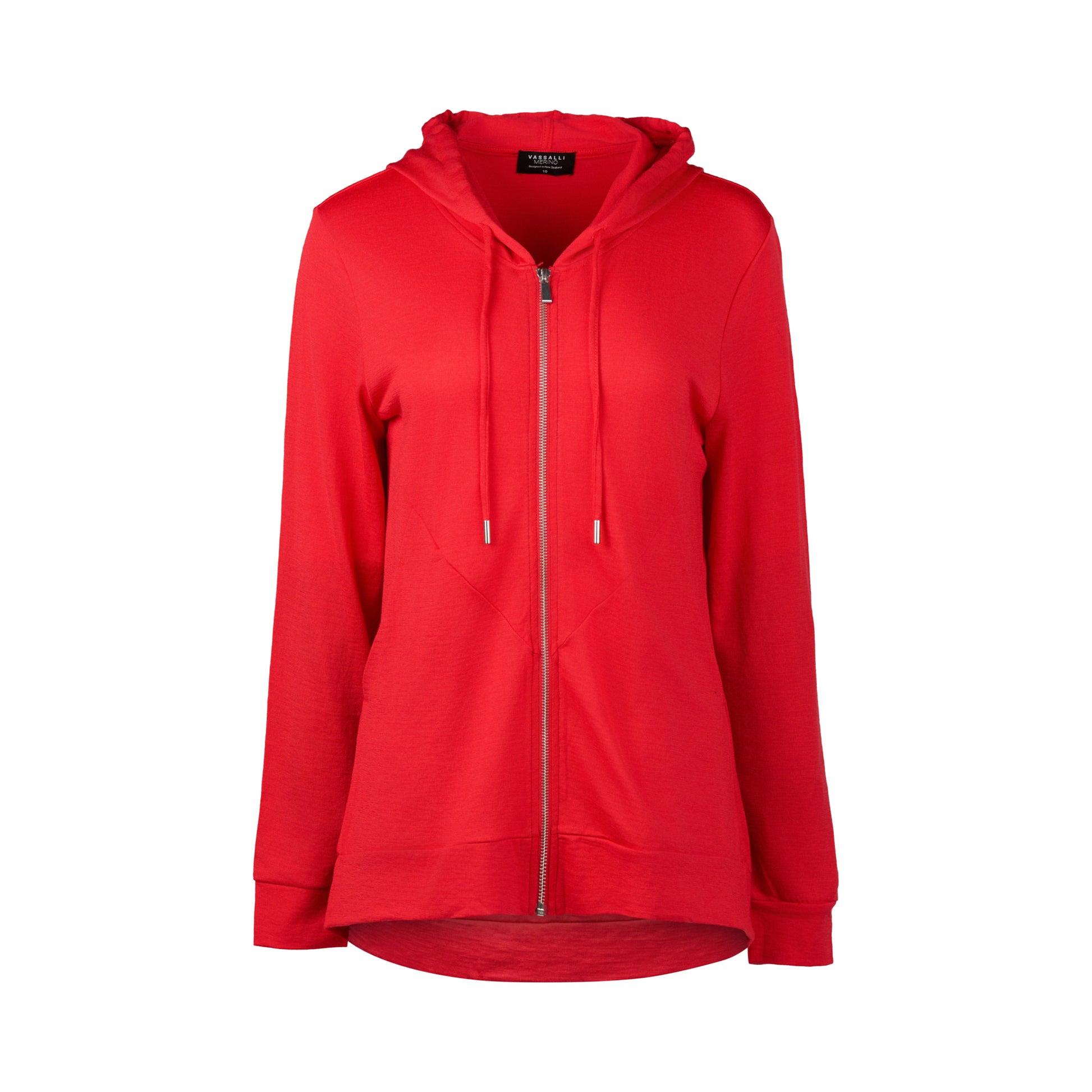 4437A Scarlet - 100% Merino Zip Up Hooded Jacket with Scooped Back Hem - Vassalli