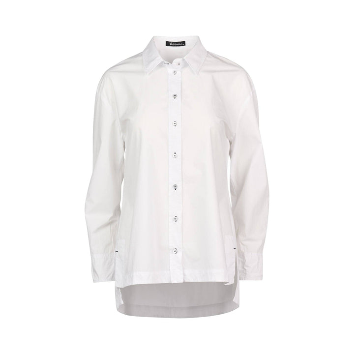 4441 White/Ink - Shirt with Contrast Coloured Stitching and Side Splits - Vassalli