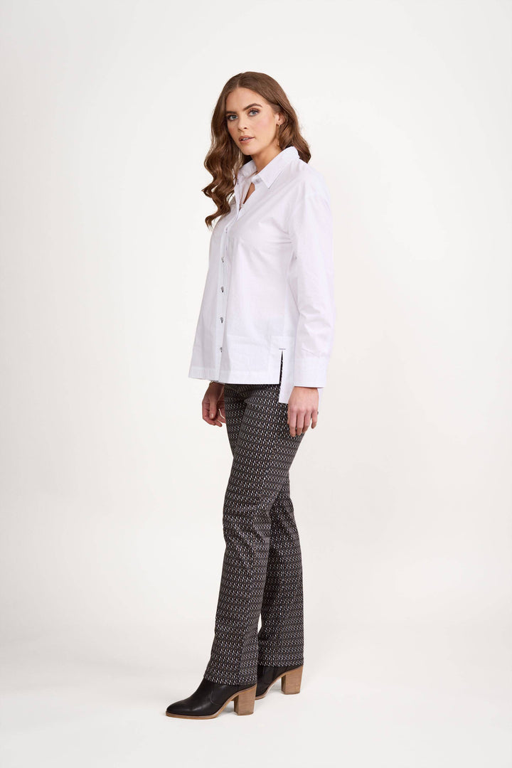 4441 White/Ink - Shirt with Contrast Coloured Stitching and Side Splits - Vassalli