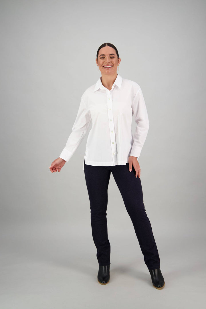 4441 White/Lime - Shirt with Contrast Coloured Stitching and Side Splits - Vassalli