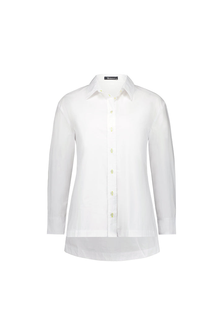 4441 White/Lime - Shirt with Contrast Coloured Stitching and Side Splits - Vassalli