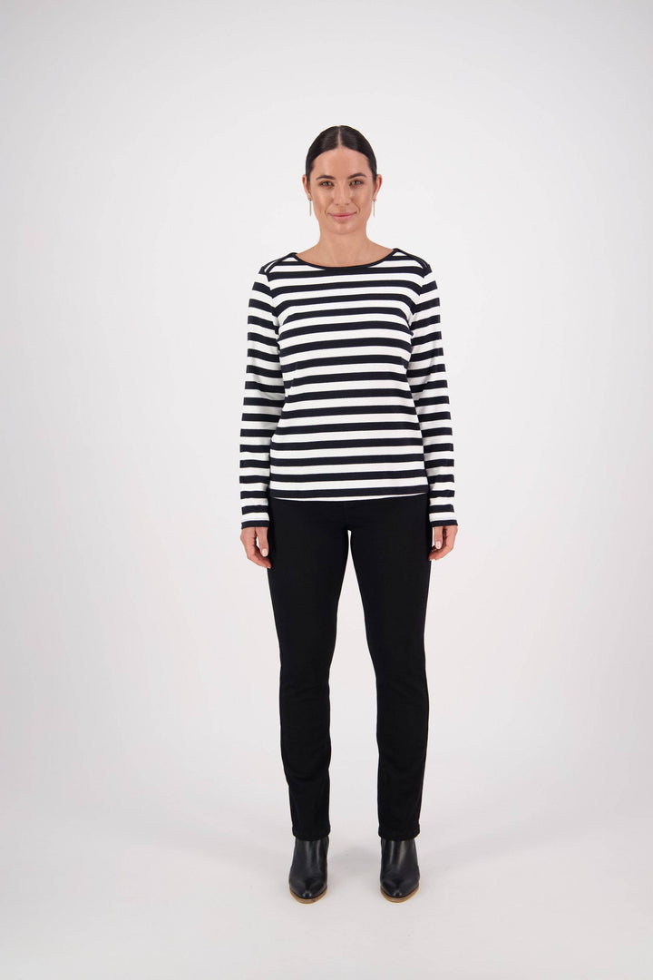 4443S Black/White Stripe - Envelope Neck Long Sleeve Top - Vassalli