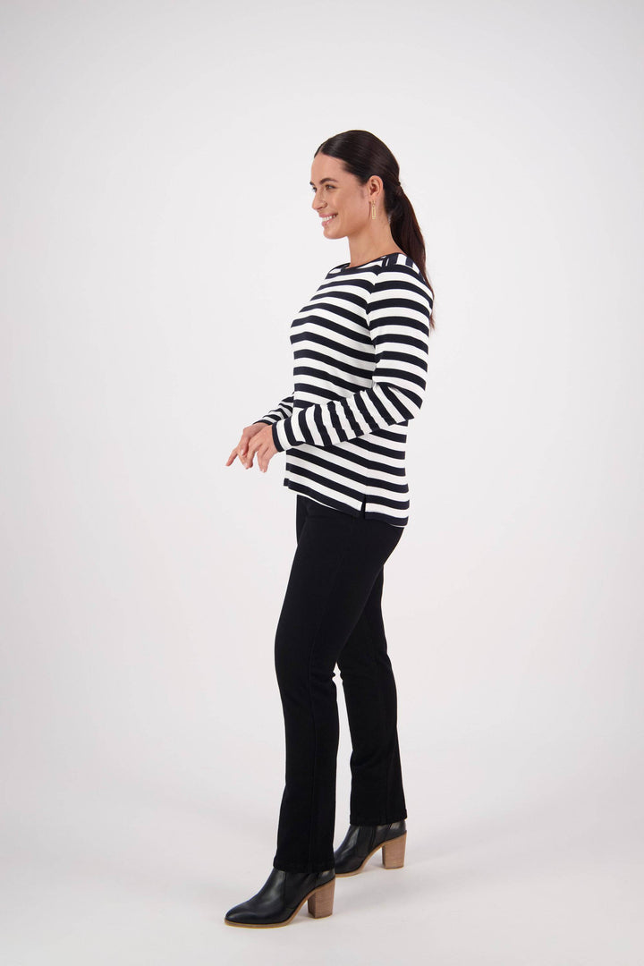 4443S Black/White Stripe - Envelope Neck Long Sleeve Top - Vassalli