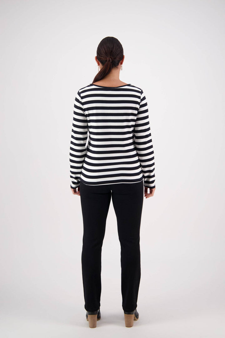 4443S Black/White Stripe - Envelope Neck Long Sleeve Top - Vassalli