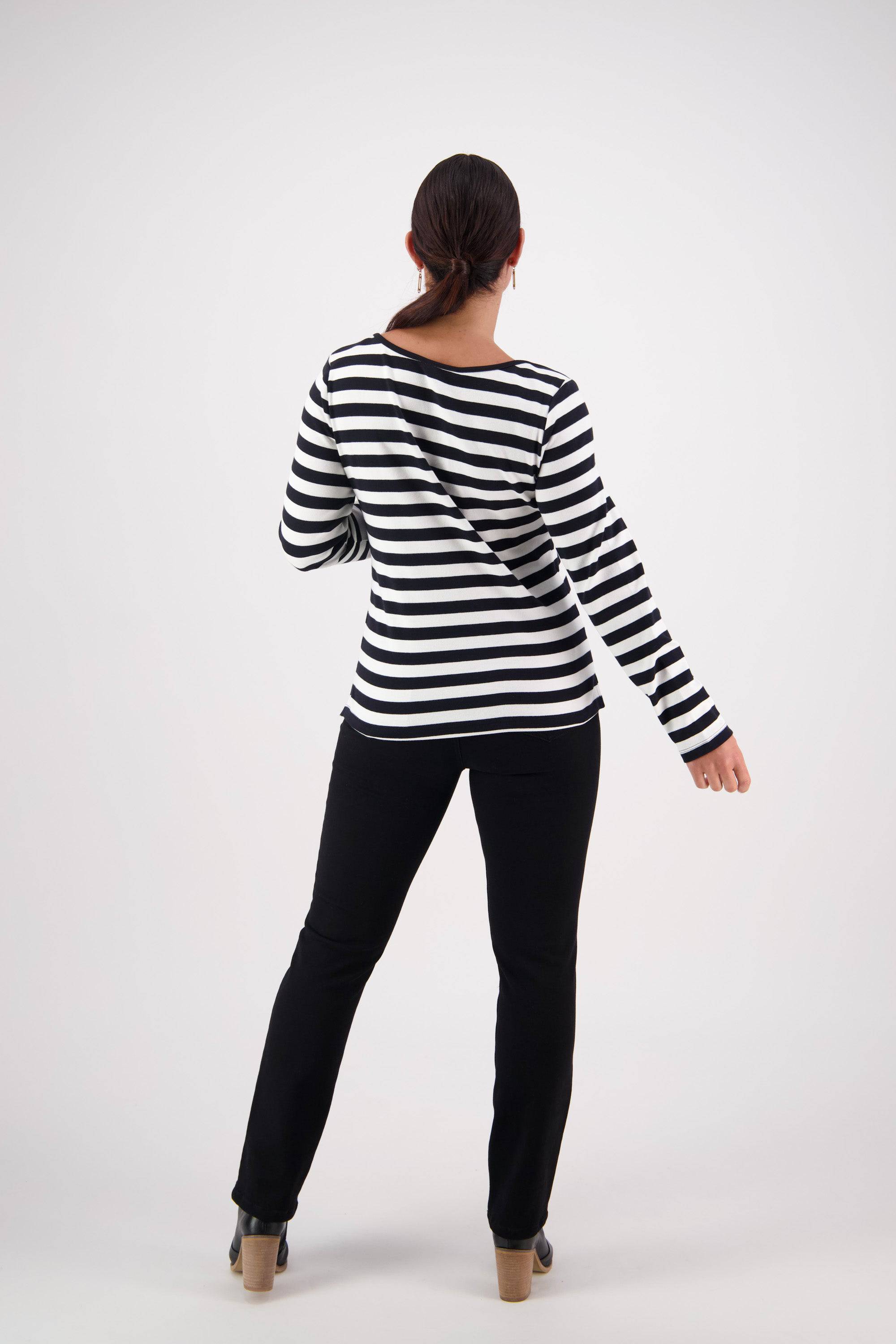 4443S Black/White Stripe - Envelope Neck Long Sleeve Top - Vassalli