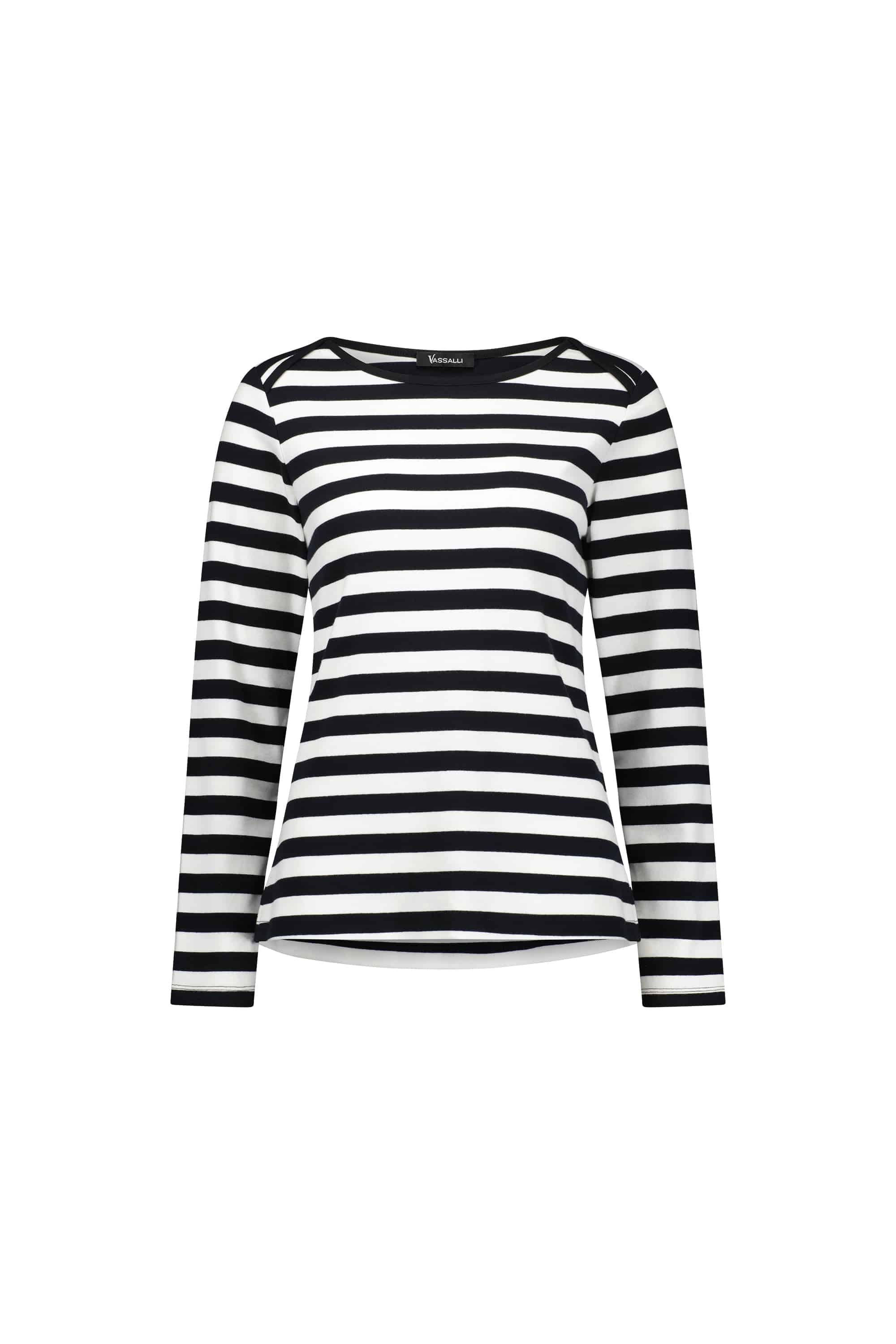 4443S Black/White Stripe - Envelope Neck Long Sleeve Top - Vassalli