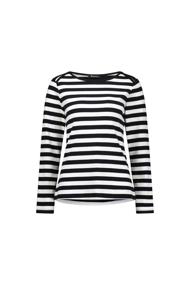 4443S Black/White Stripe - Envelope Neck Long Sleeve Top - Vassalli