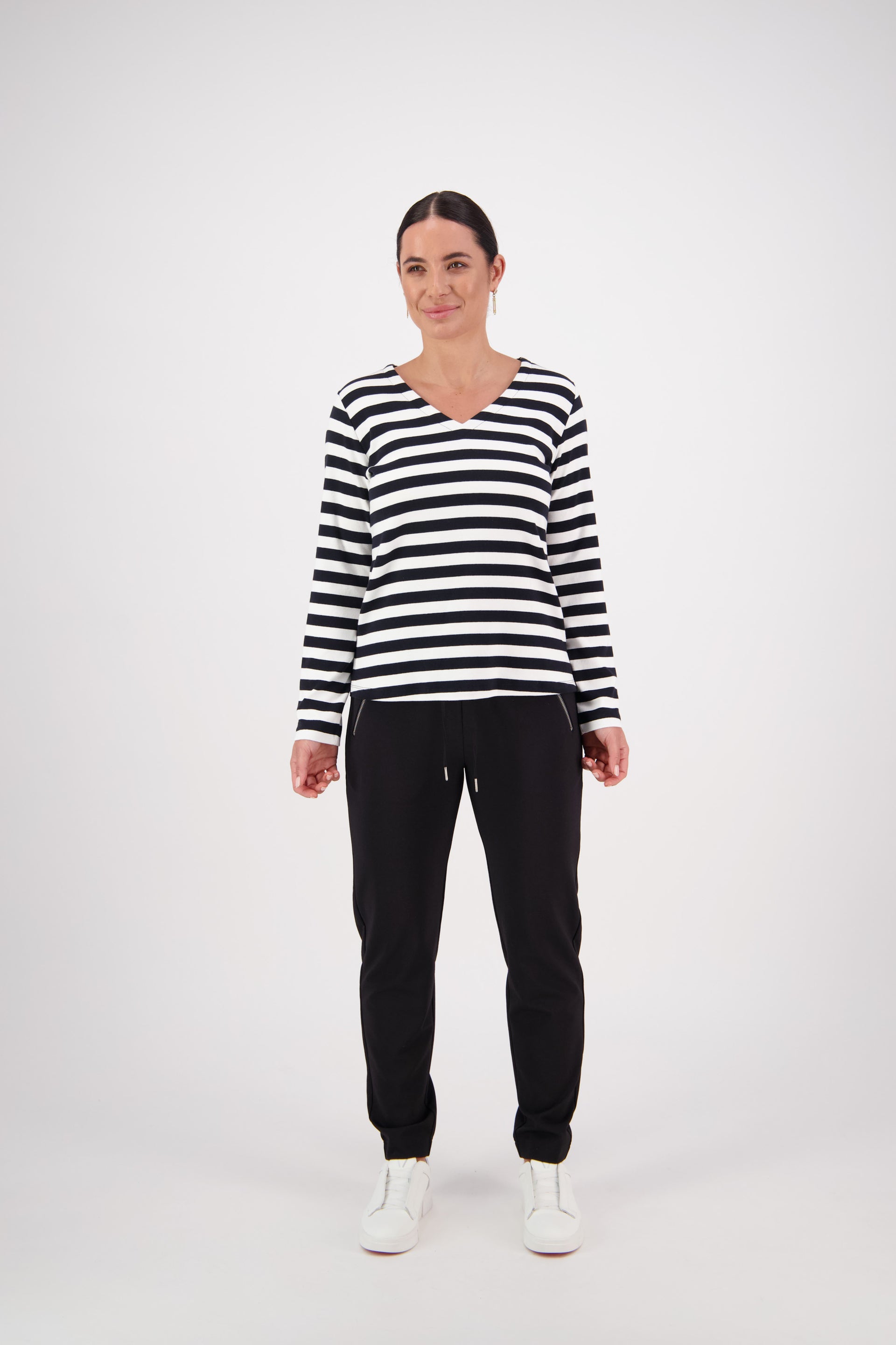 4444S V-Neck Top - Black/White Stripe - Vassalli