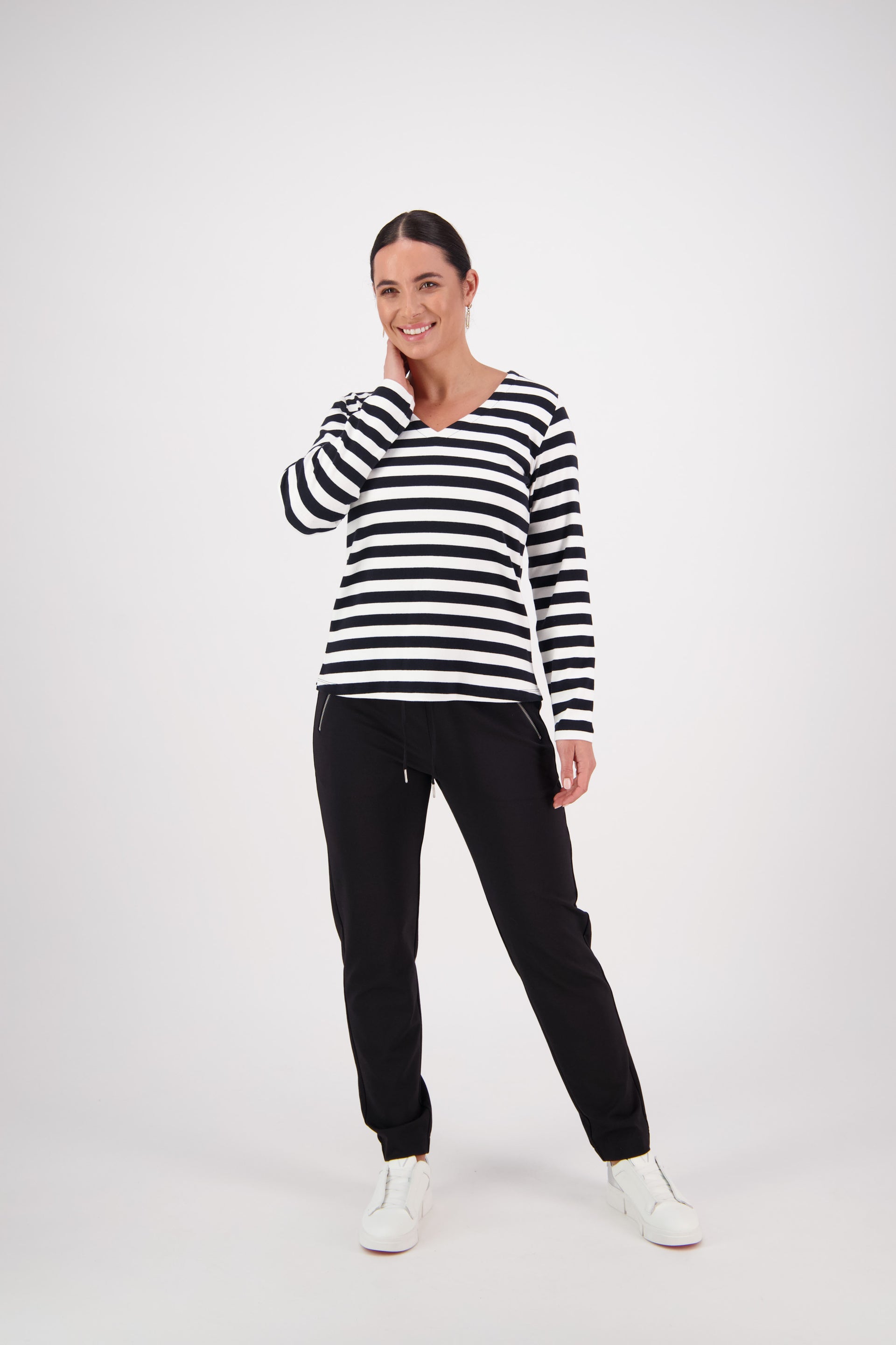 4444S V-Neck Top - Black/White Stripe - Vassalli