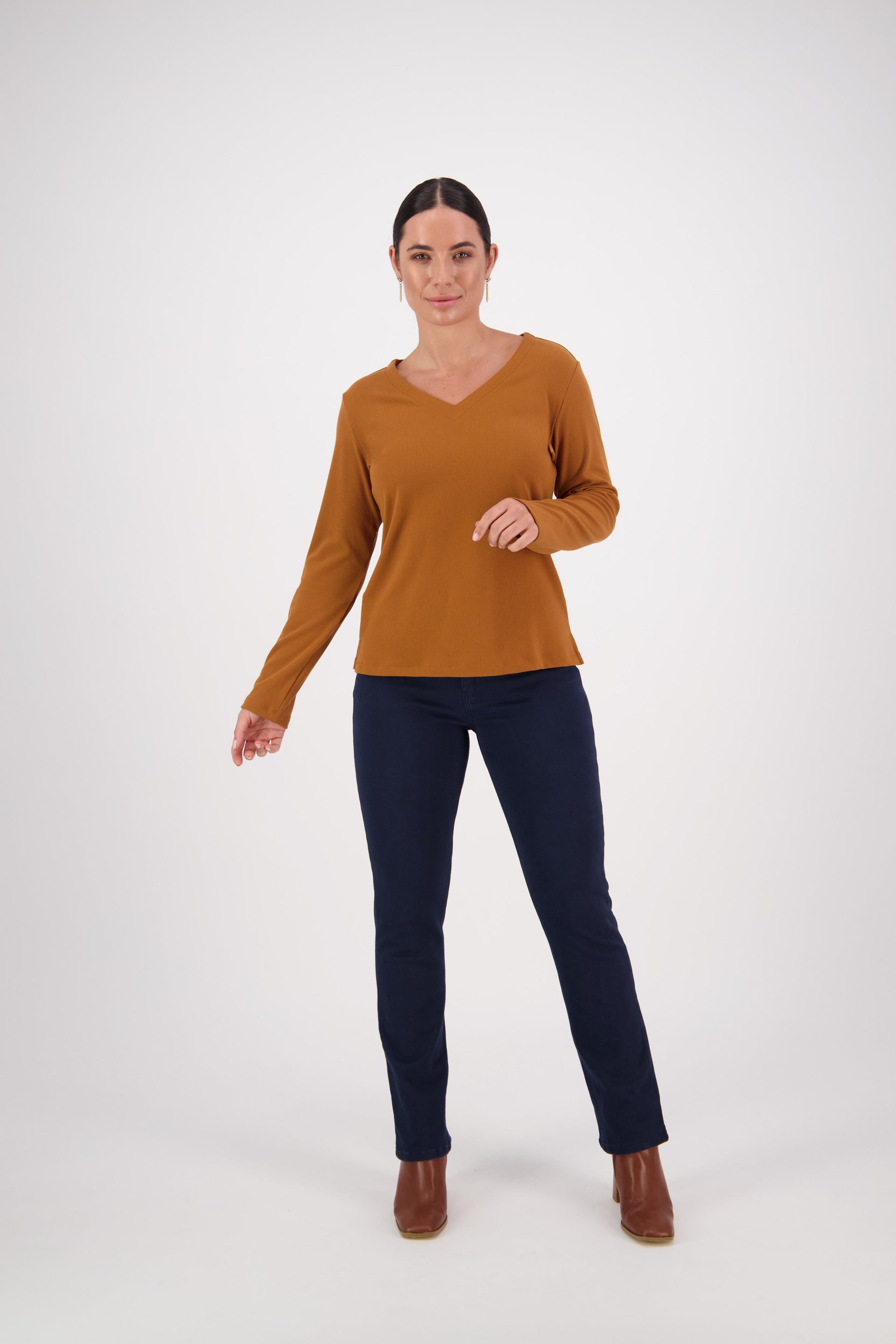 4444 Tobacco - V Neck Long Sleeve Top - Vassalli