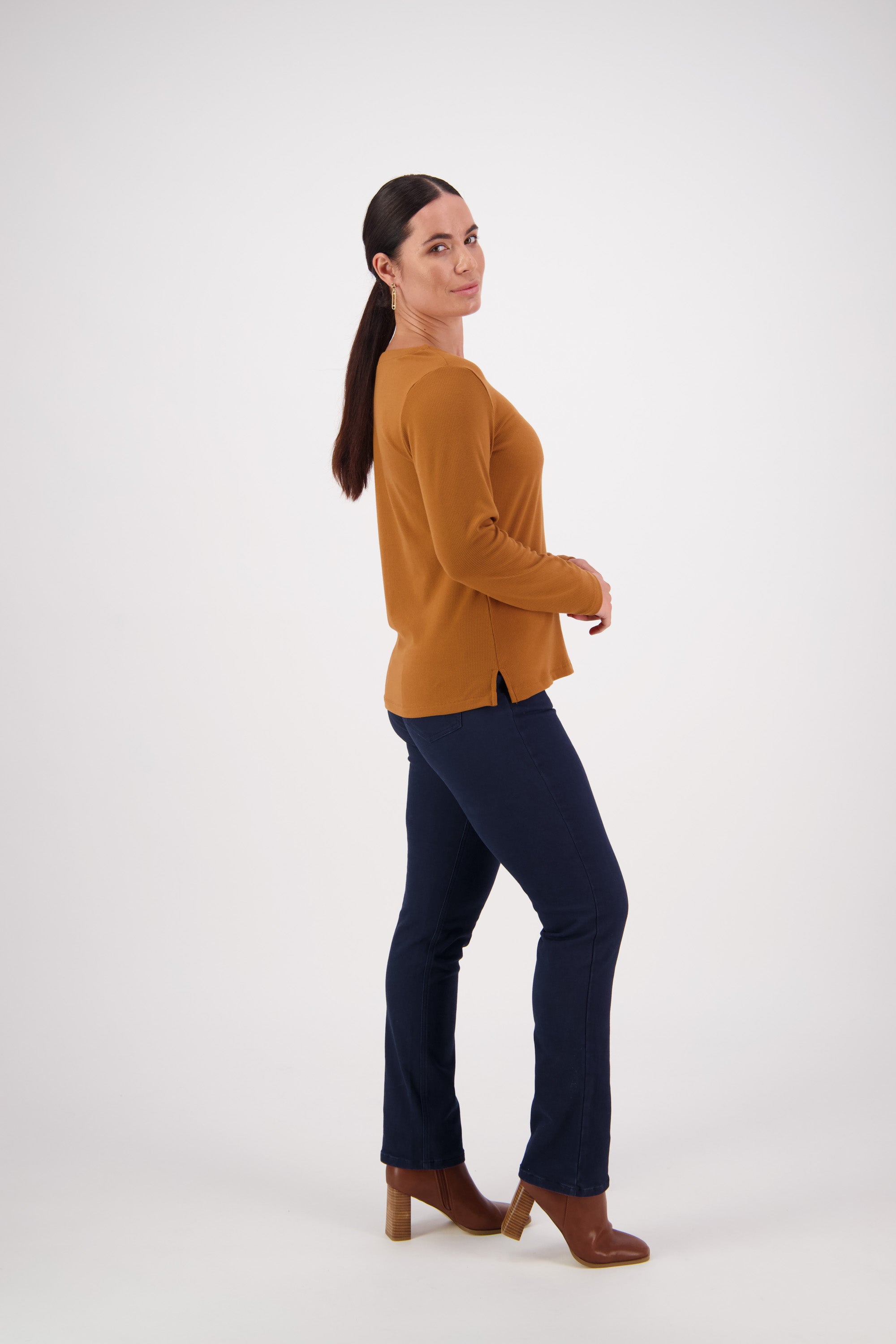 4444 Tobacco - V Neck Long Sleeve Top - Vassalli