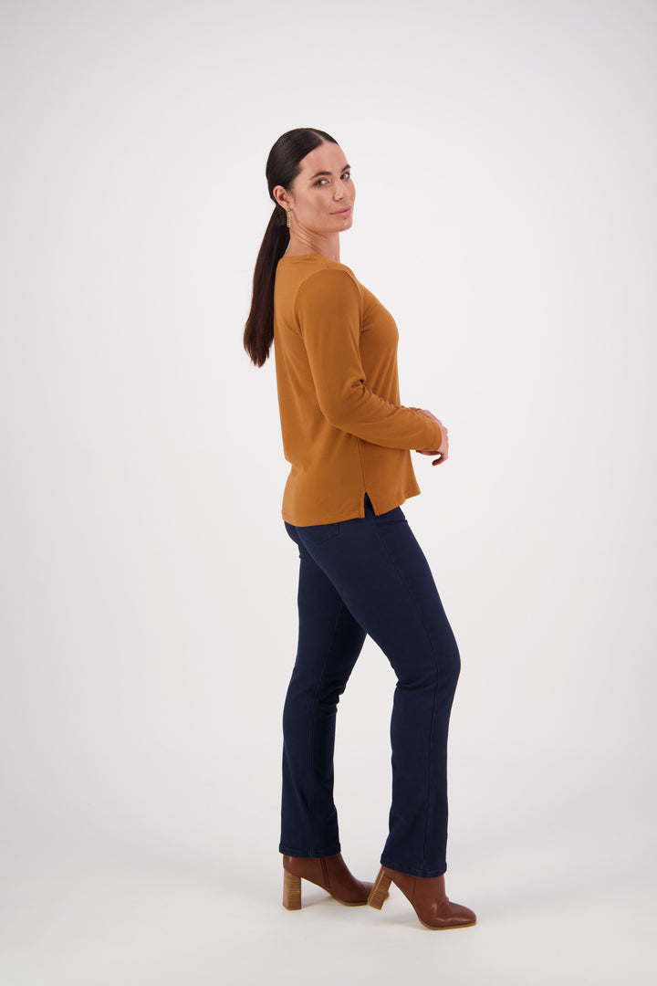 4444 Tobacco - V Neck Long Sleeve Top - Vassalli