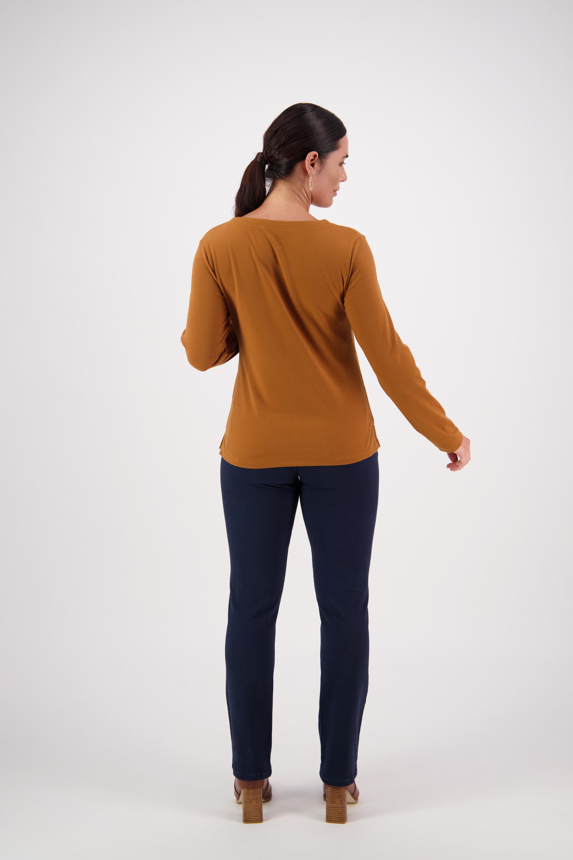 4444 Tobacco - V Neck Long Sleeve Top - Vassalli