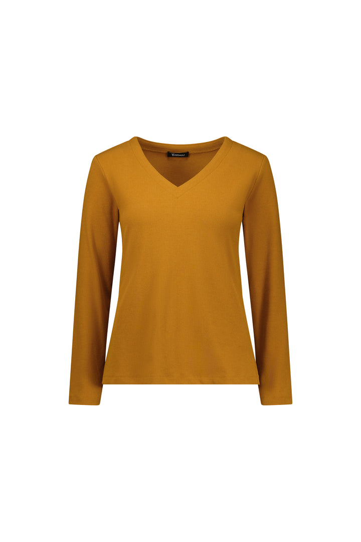 4444 Tobacco - V Neck Long Sleeve Top - Vassalli