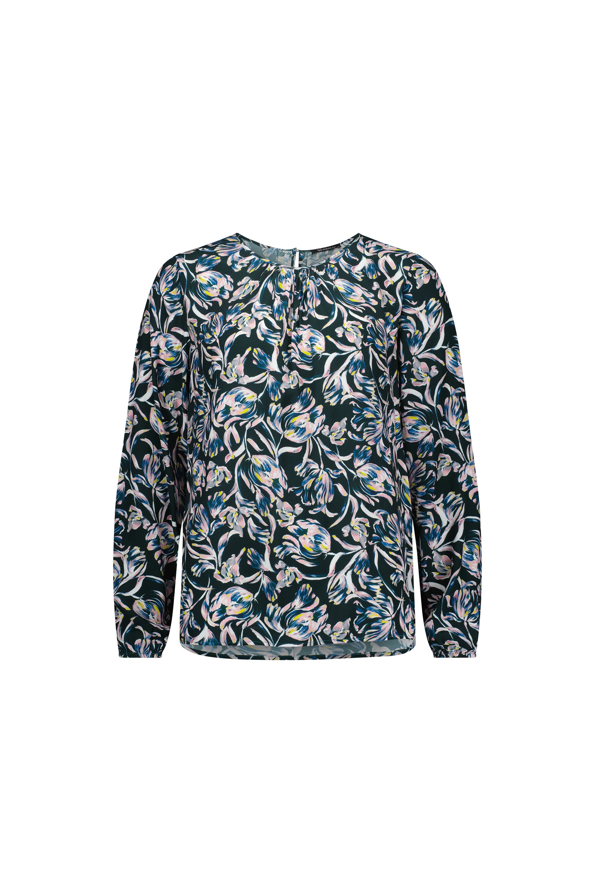 4446 Valentina - Printed Long Sleeve Top with Gathered Neckline - Vassalli