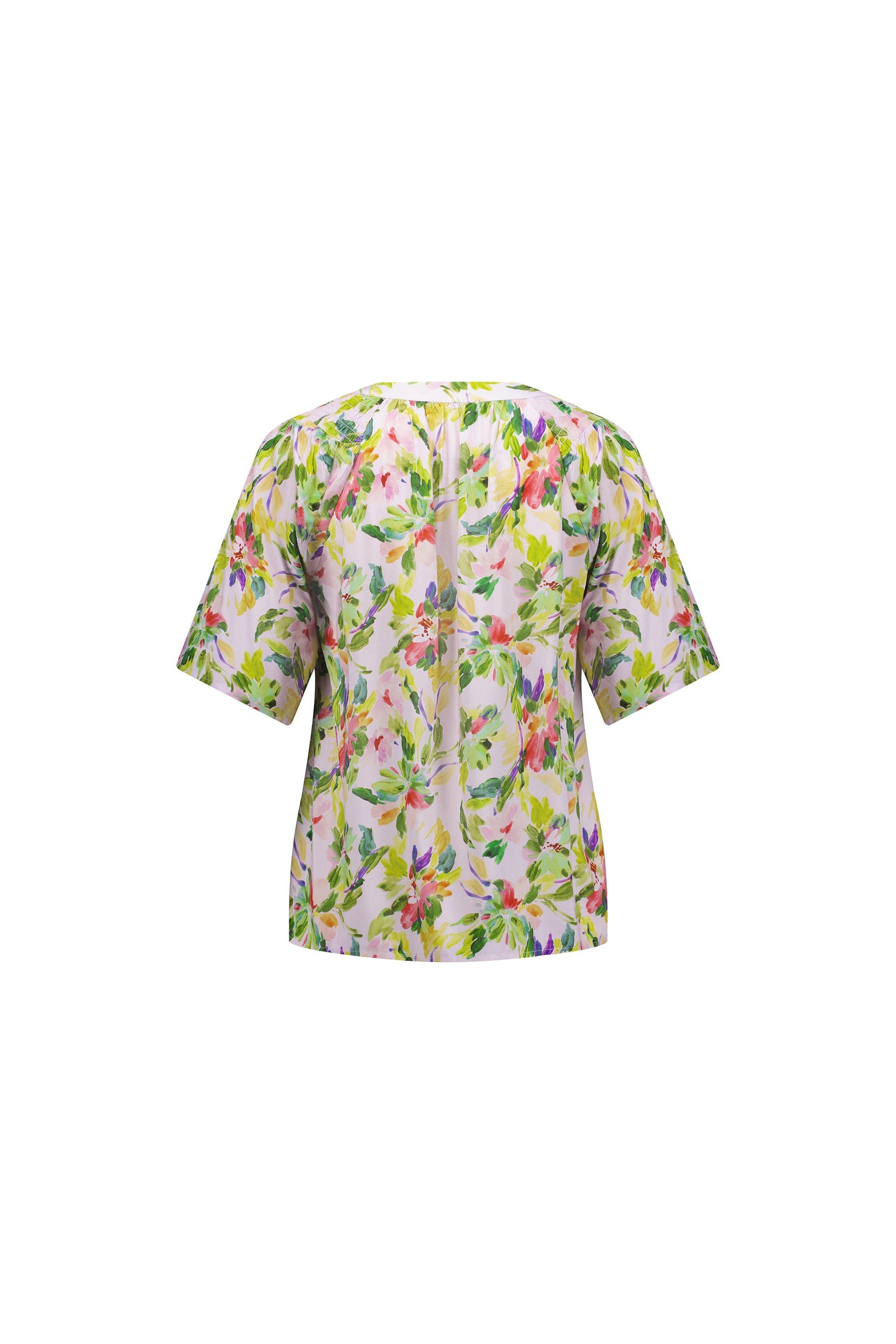 4447 Capri - Short Sleeve V Neck Top with Shirred Shoulders - Vassalli