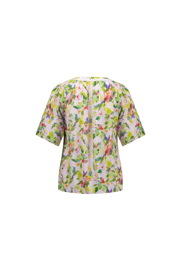 4447 Capri - Short Sleeve V Neck Top with Shirred Shoulders - Vassalli