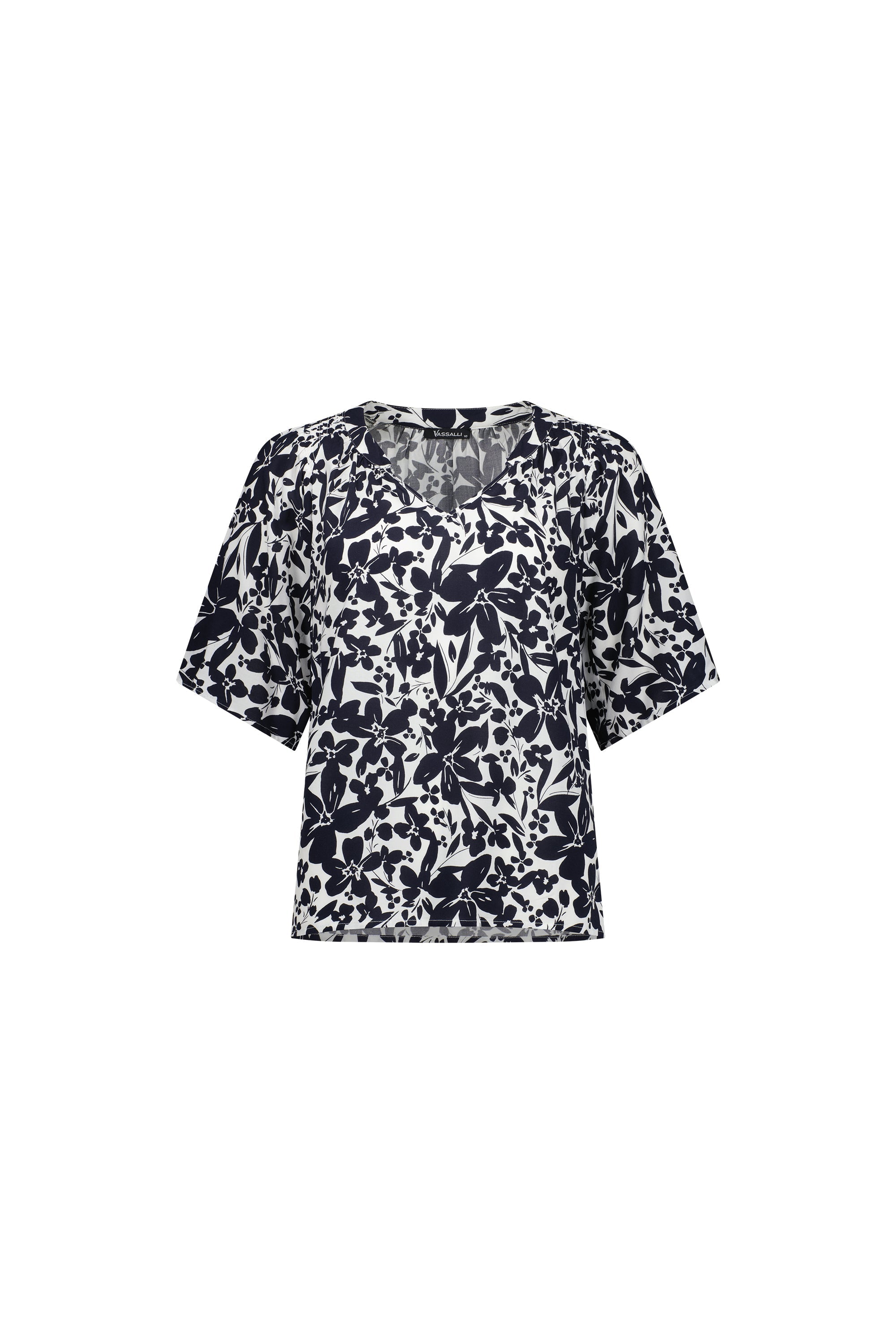 4447 Coco - Short Sleeve V Neck Top with Shirred Shoulders - Vassalli