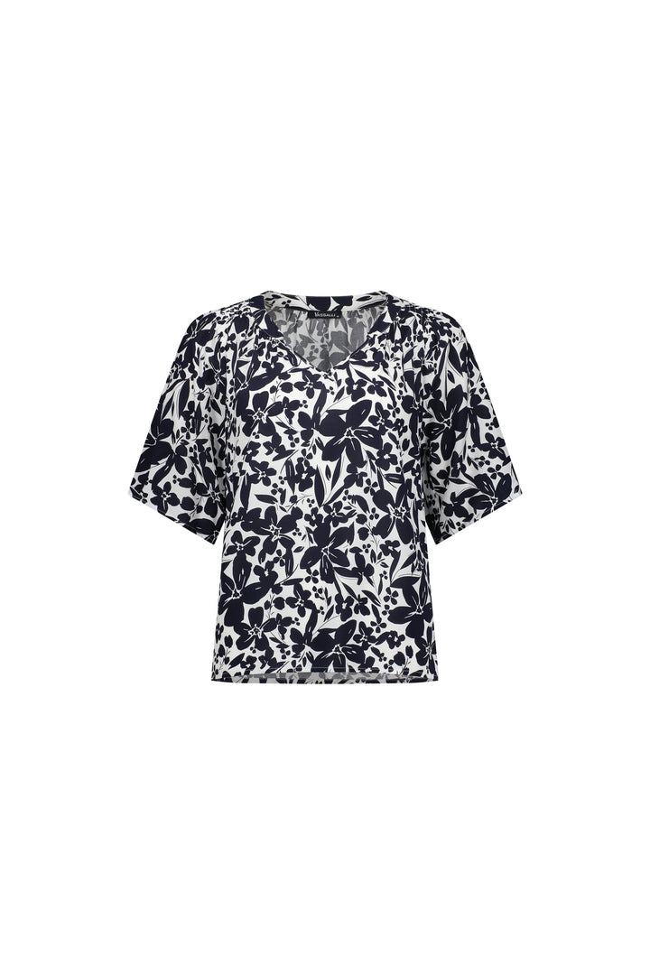 4447 Coco - Short Sleeve V Neck Top with Shirred Shoulders - Vassalli