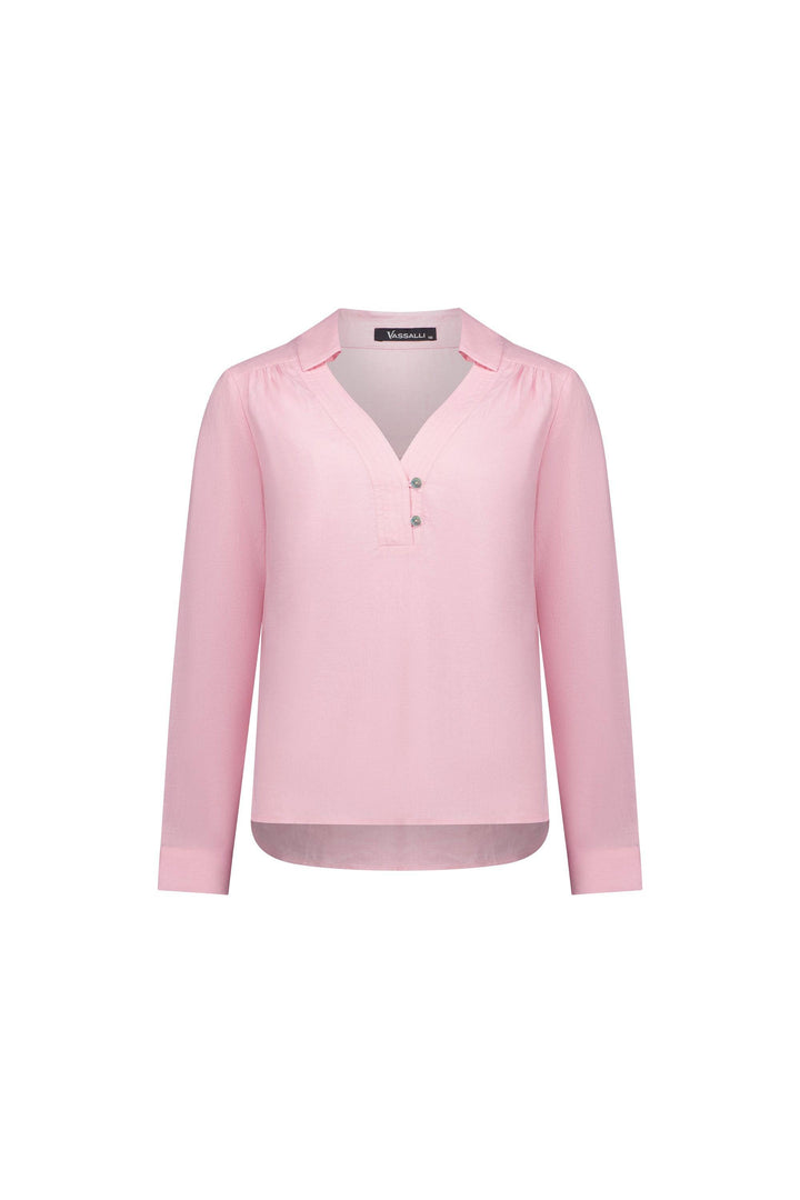 4449 Light Pink - Long Sleeve Shirt with 1/2 Placket - Vassalli