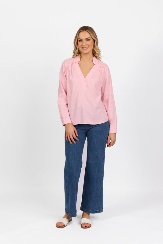 4449 Light Pink - Long Sleeve Shirt with 1/2 Placket - Vassalli