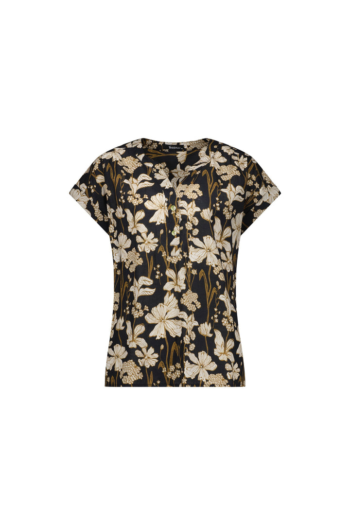 4452P Roma - Printed Dropped Shoulder Top with 1/2 Placket - Vassalli