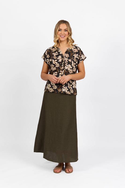 4452P Roma - Printed Dropped Shoulder Top with 1/2 Placket - Vassalli