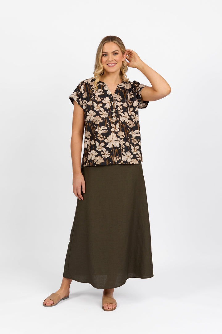 4452P Roma - Printed Dropped Shoulder Top with 1/2 Placket - Vassalli