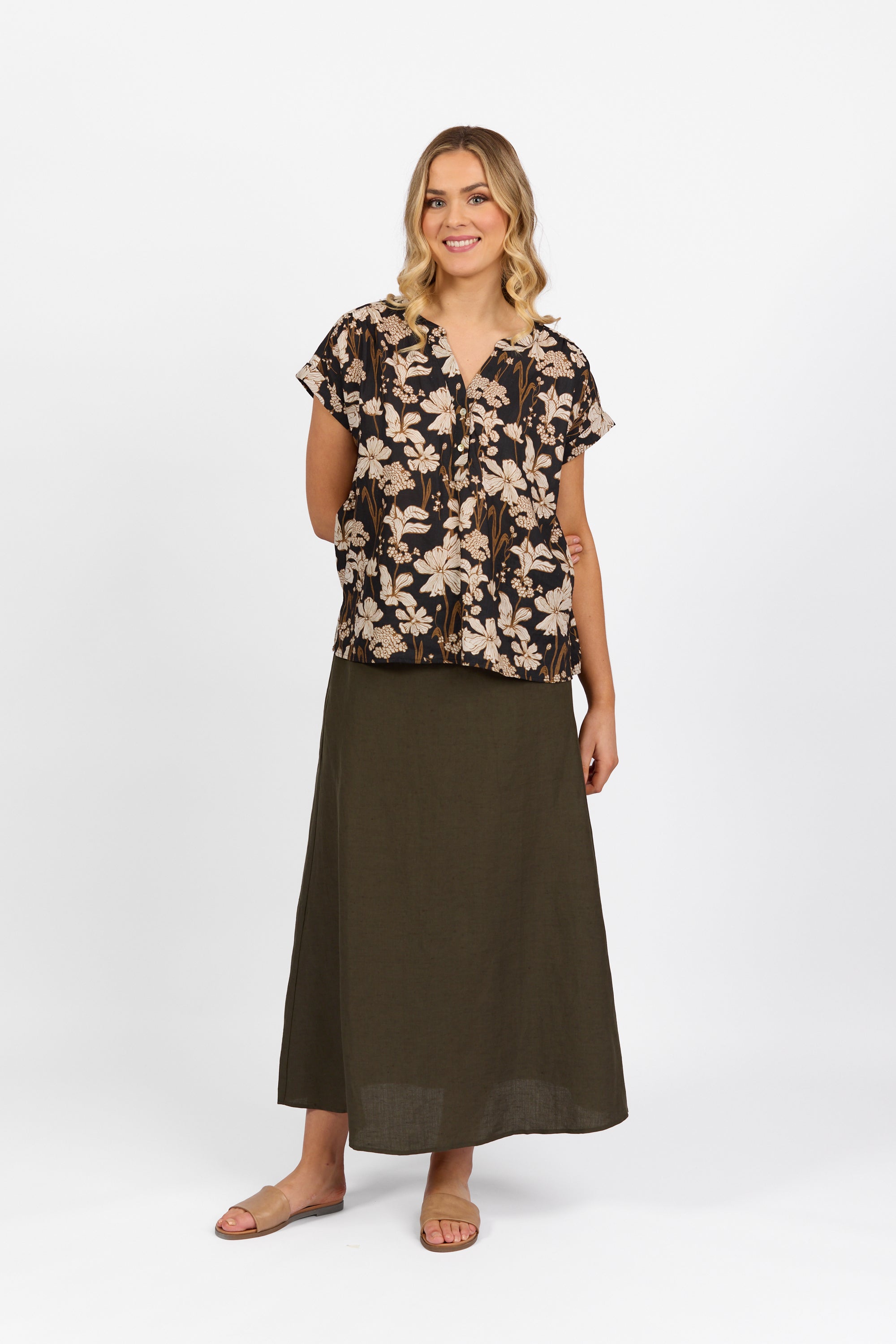 4452P Roma - Printed Dropped Shoulder Top with 1/2 Placket - Vassalli