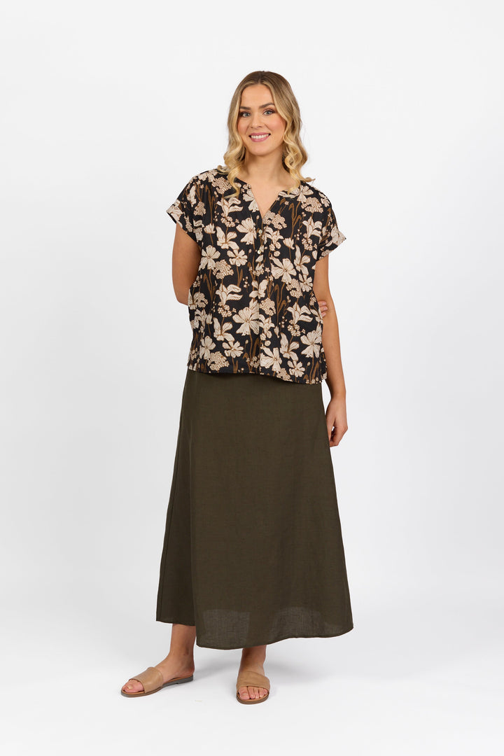 4452P Roma - Printed Dropped Shoulder Top with 1/2 Placket - Vassalli