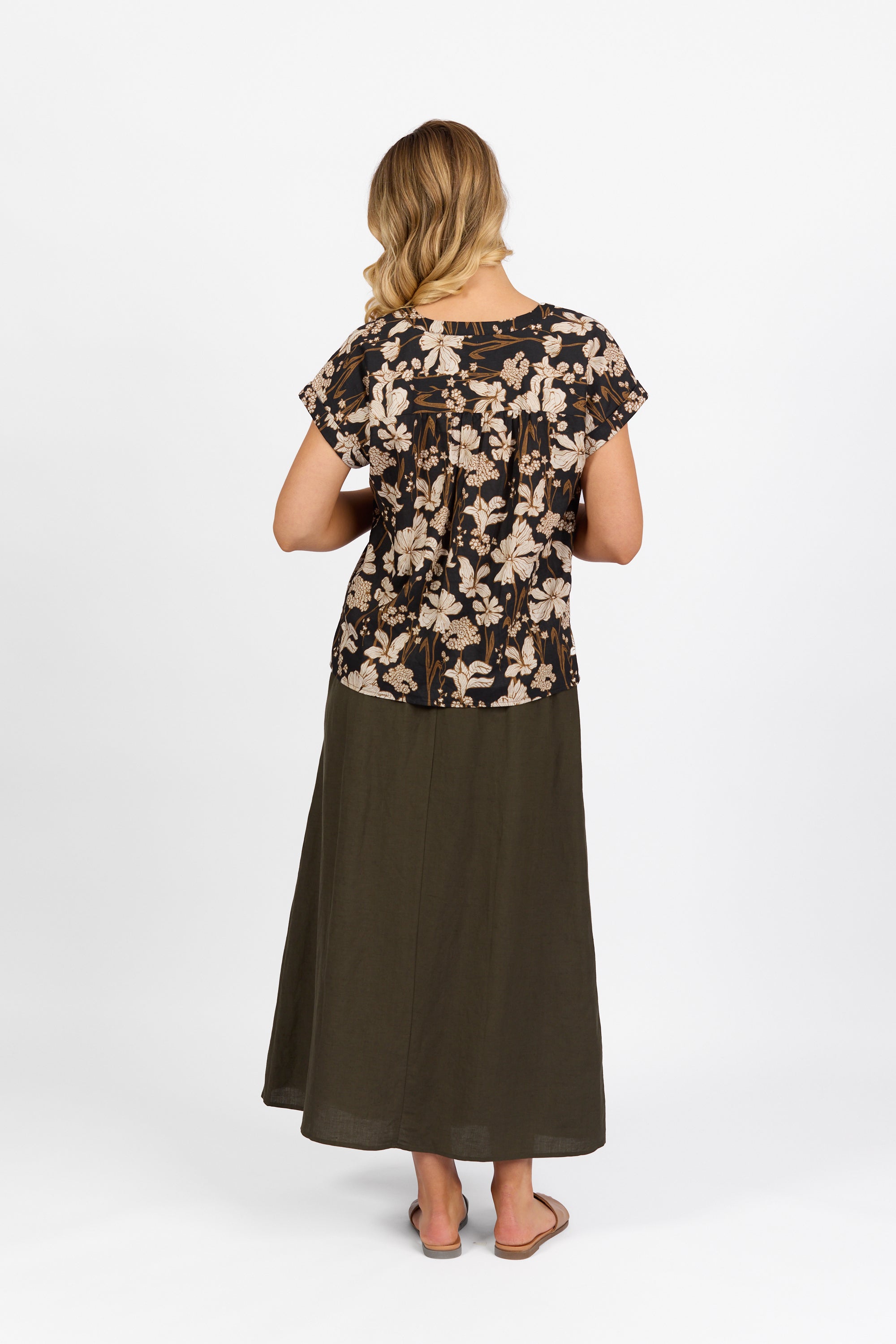 4452P Roma - Printed Dropped Shoulder Top with 1/2 Placket - Vassalli