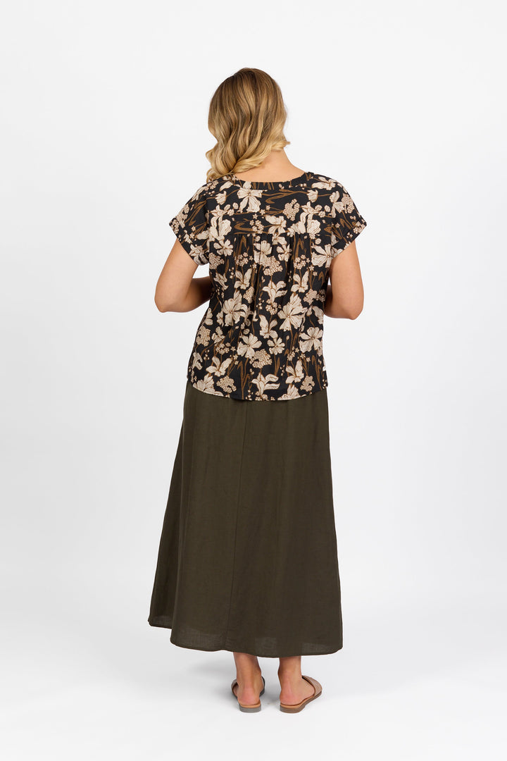4452P Roma - Printed Dropped Shoulder Top with 1/2 Placket - Vassalli