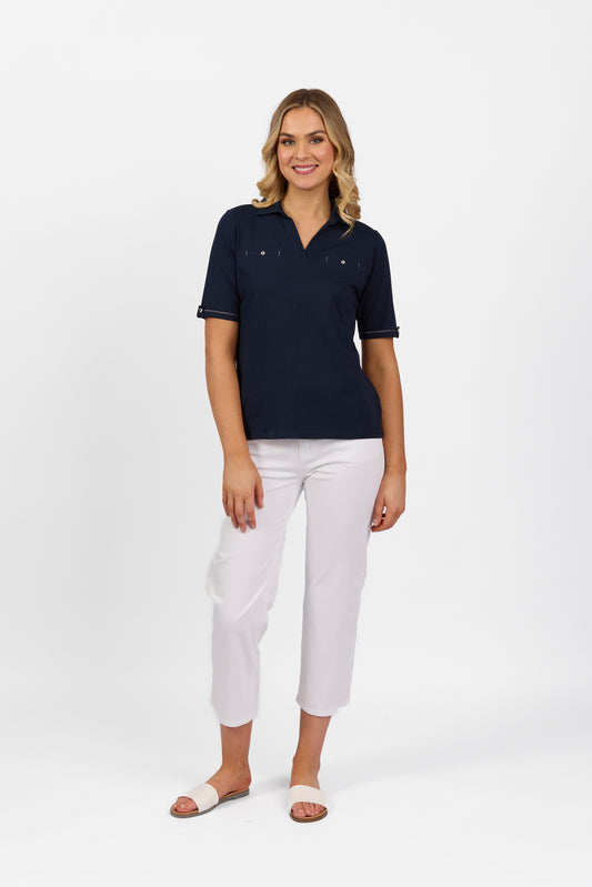 4458 Ink - Collared Polo with Sleeve Cuff Detail - Vassalli