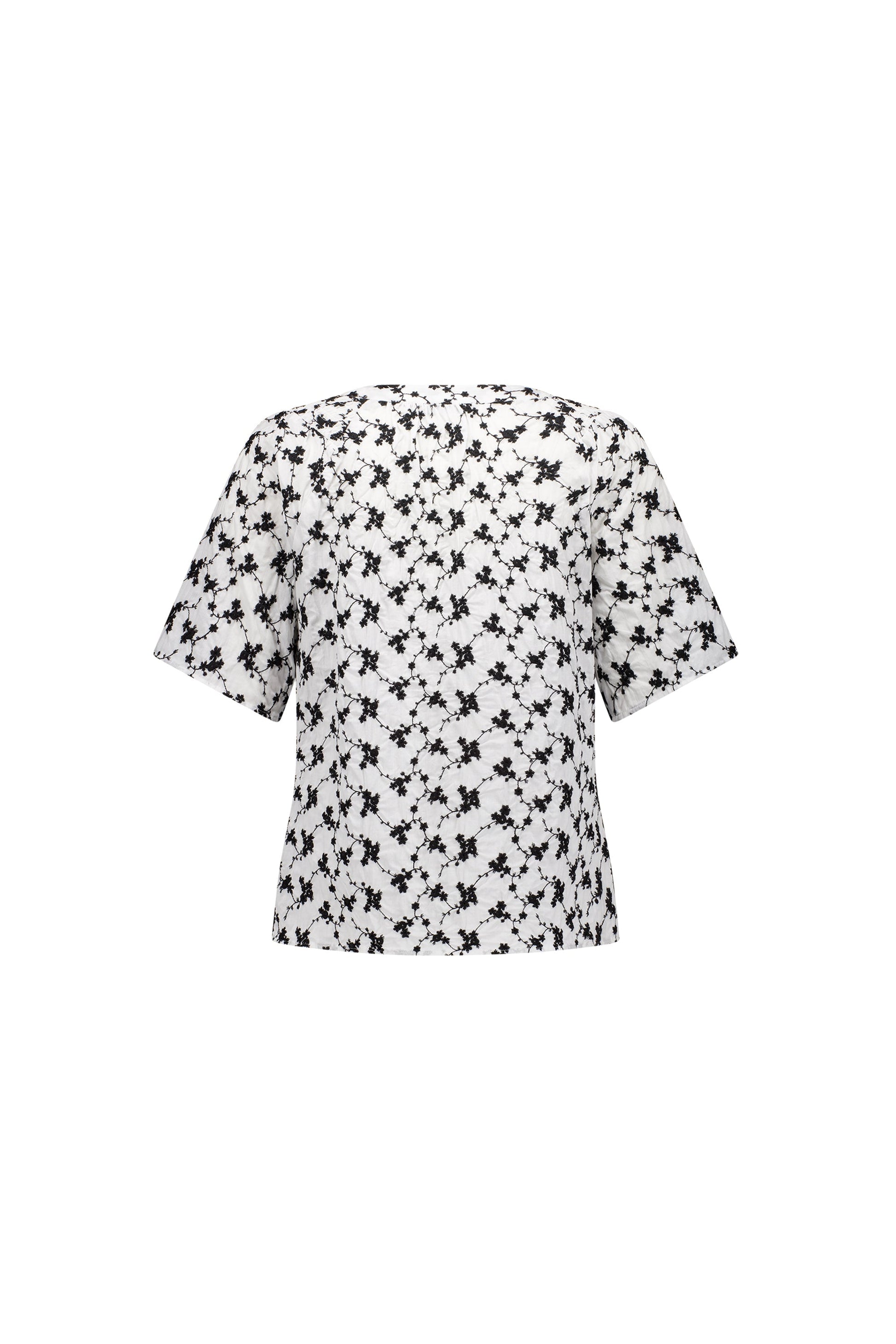 4462P Floral - Short Sleeve Button-Up Top with V Neck and Shirred Shoulders - Vassalli