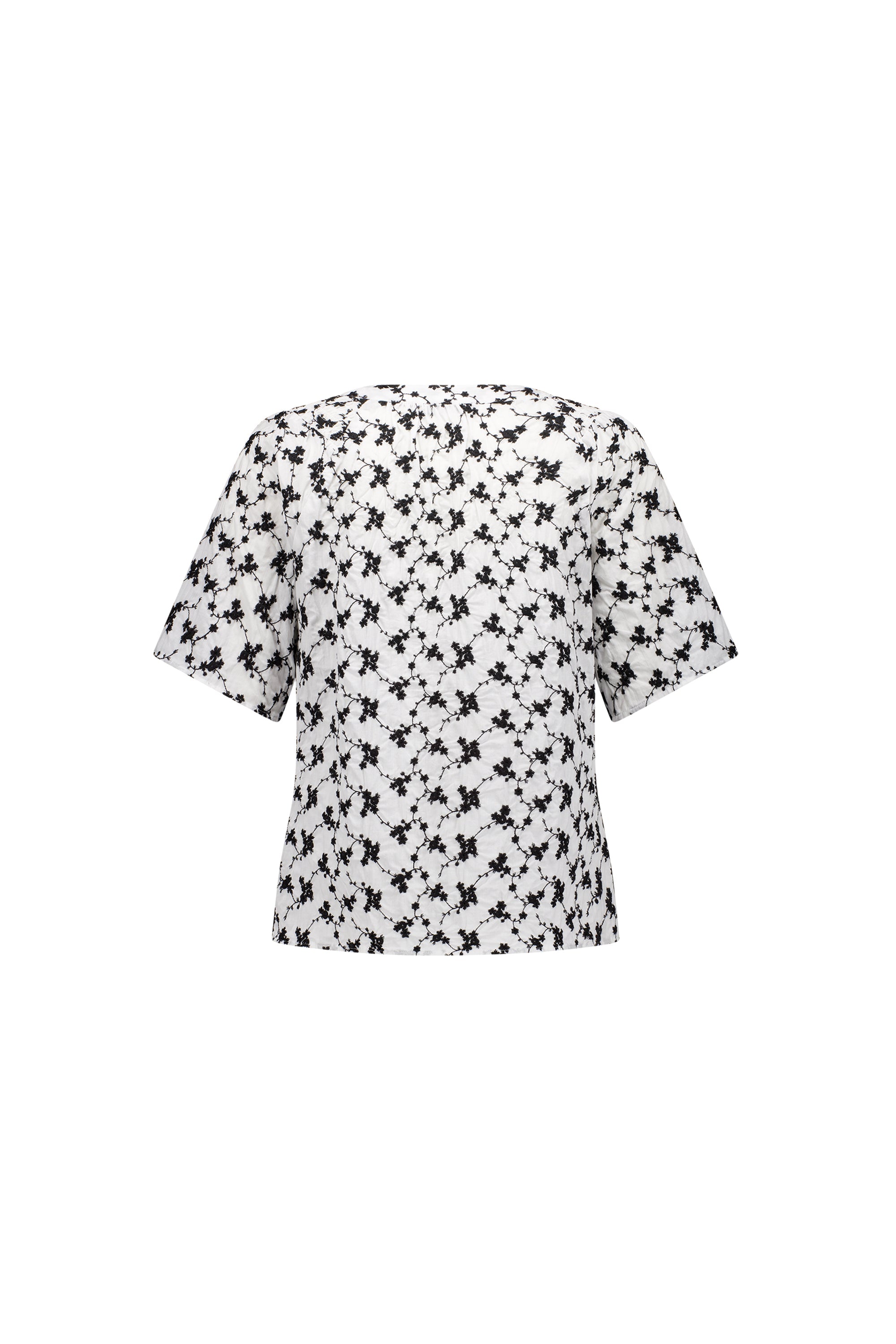 4462P Floral - Short Sleeve Button-Up Top with V Neck and Shirred Shoulders - Vassalli