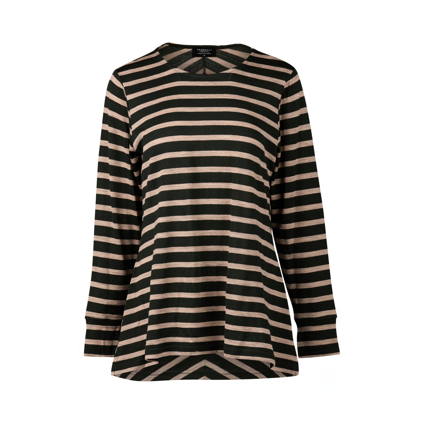 4464 Forest/Twig Stripe - 100% Merino Long Sleeve Swing Top - Vassalli