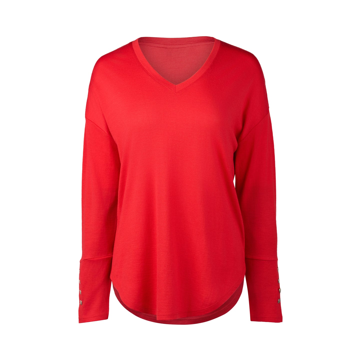 4465 Scarlet - 100% Merino V Neck Top with Button Cuff Detail - Vassalli