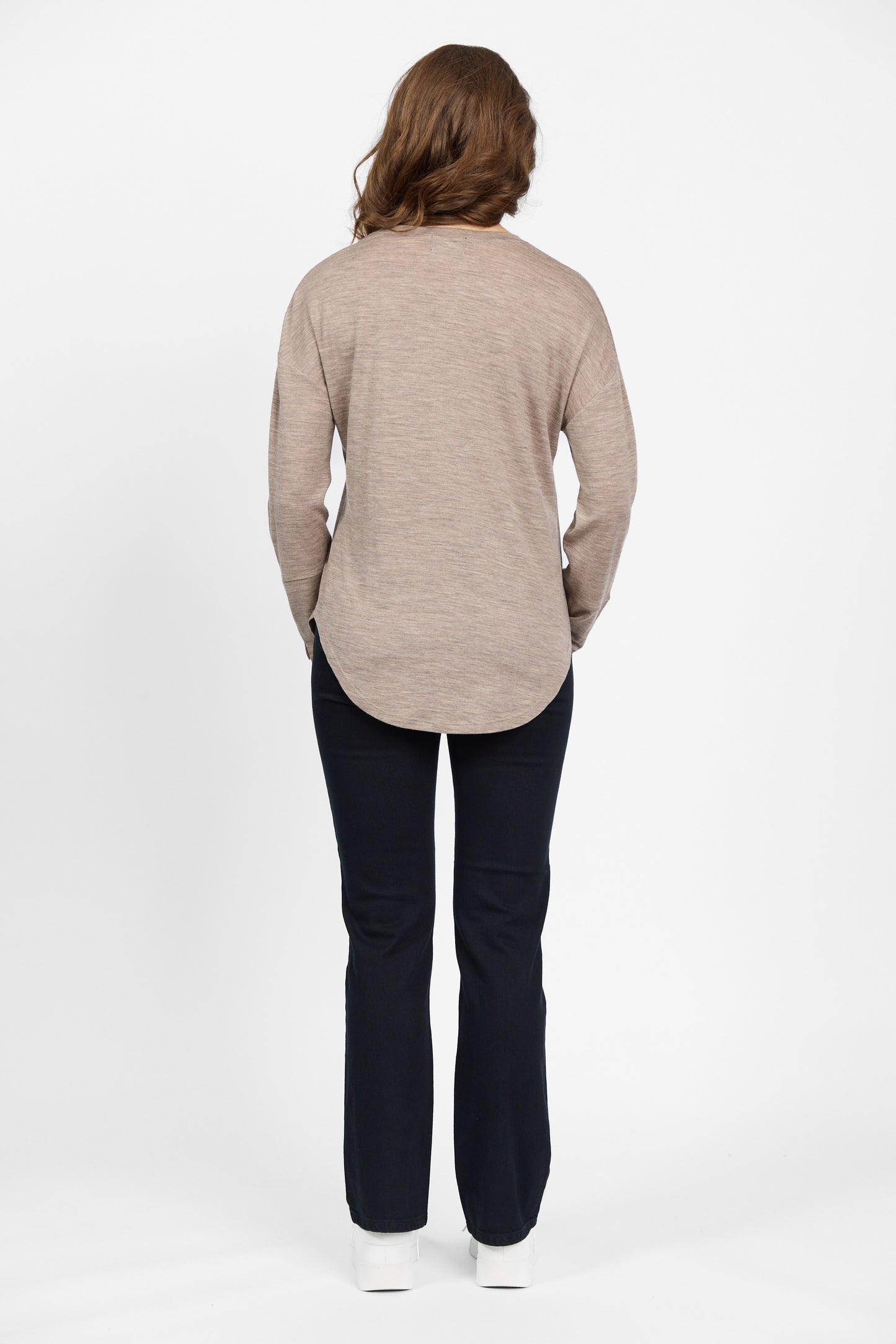 4465 Twig - 100% Merino V Neck Top with Button Cuff Detail - Vassalli