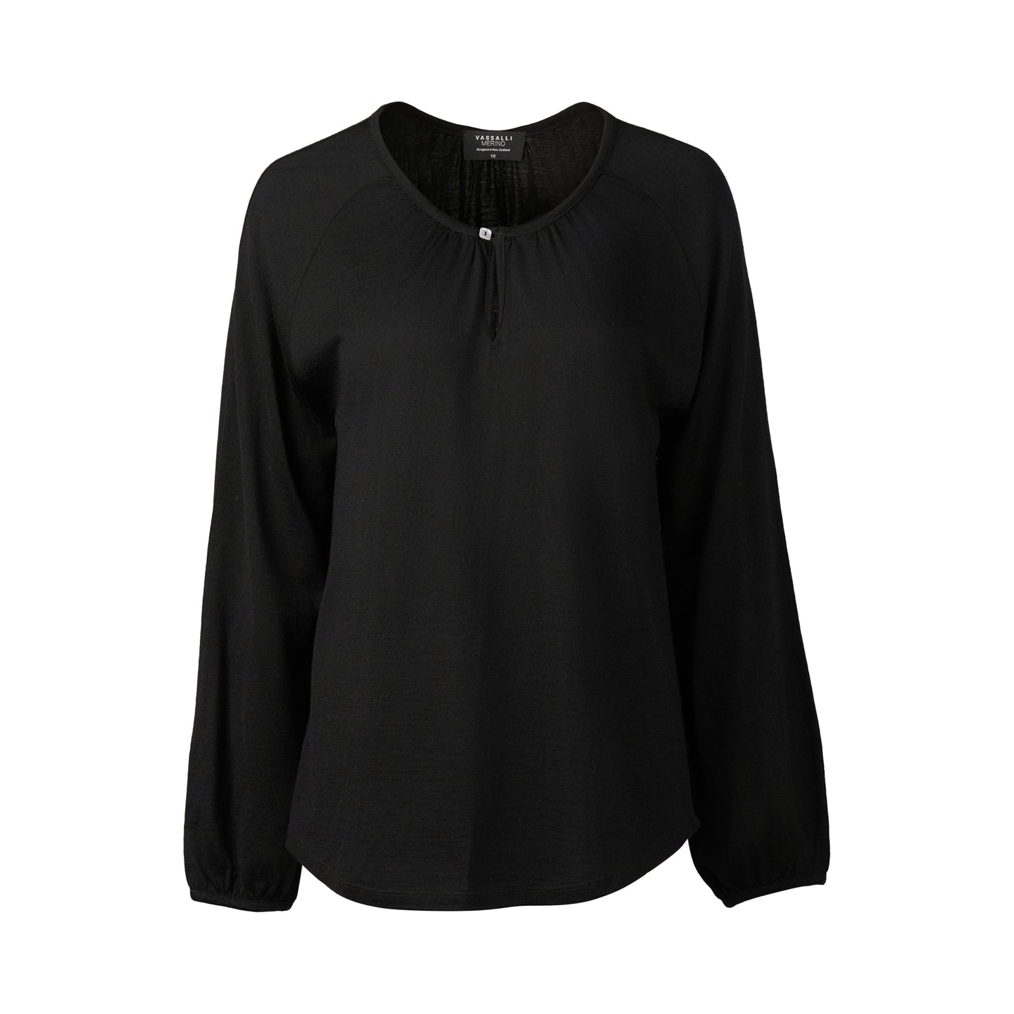 4466 Black - 100% Merino Round Neck Top with Front Keyhole - Vassalli