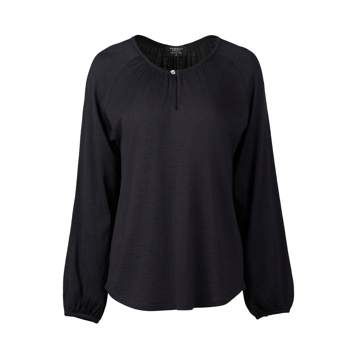 4466 Midnight - 100% Merino Round Neck Top with Front Keyhole - Vassalli