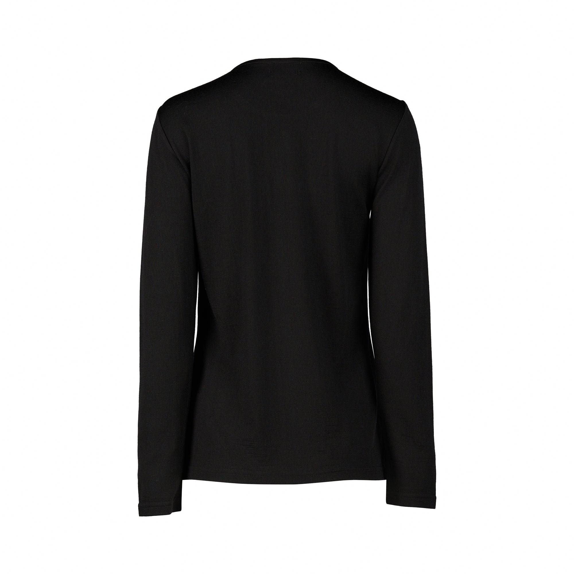 4467 Black - 100% Merino Basic Long Sleeve Crew Neck Top - Vassalli