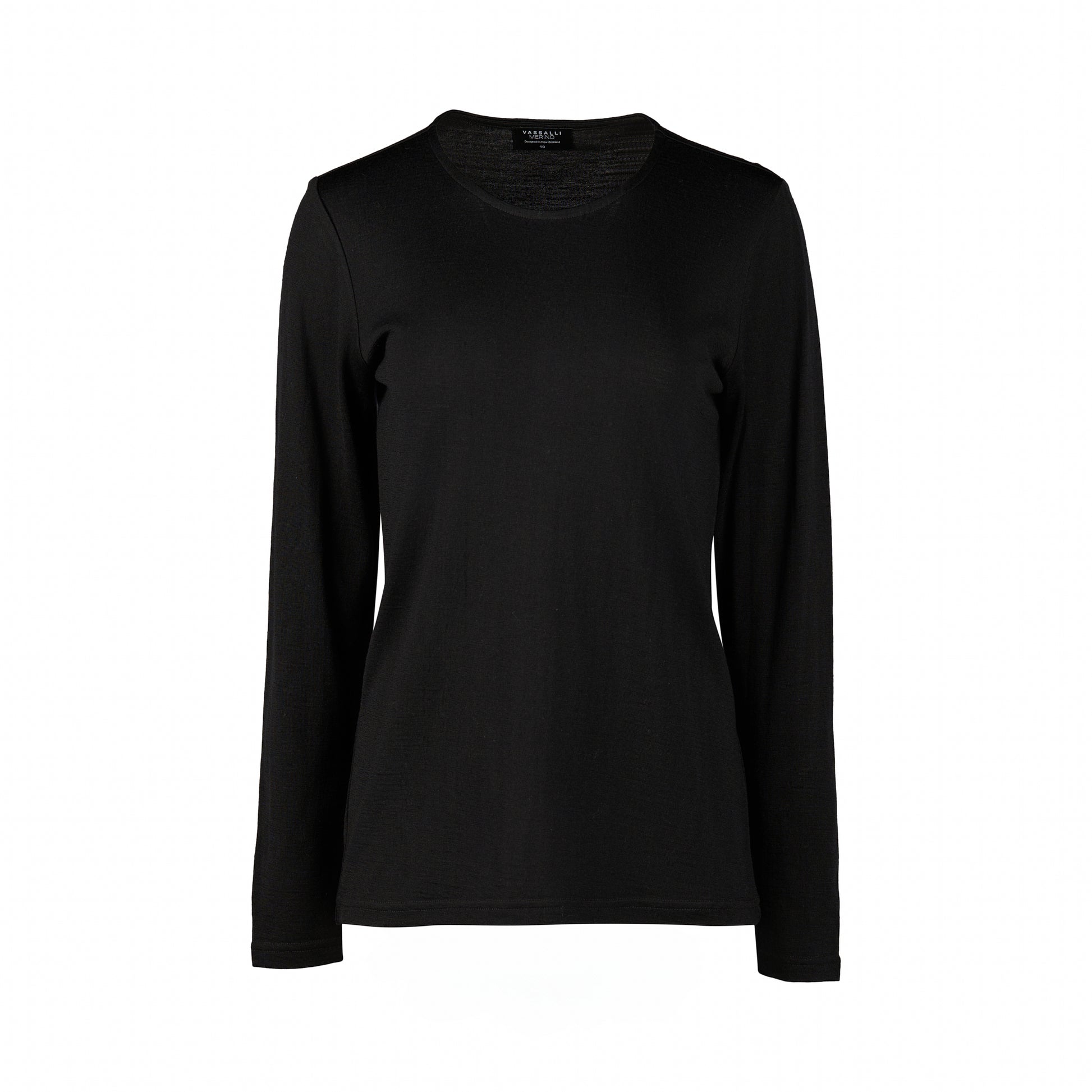 4467 Black - 100% Merino Basic Long Sleeve Crew Neck Top - Vassalli