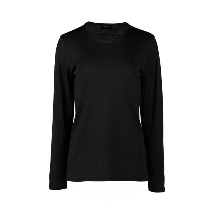4467 Black - 100% Merino Basic Long Sleeve Crew Neck Top - Vassalli