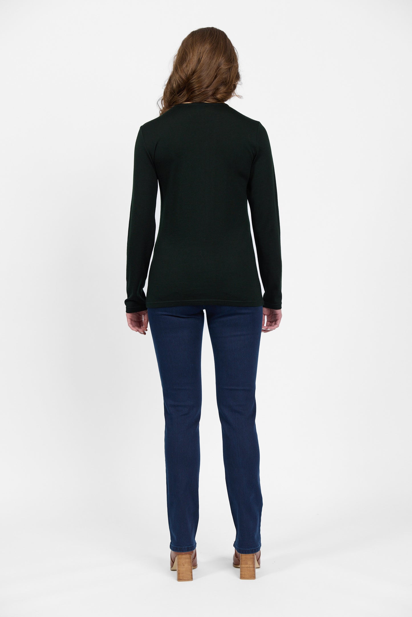 4467 Forest - 100% Merino Basic Long Sleeve Crew Neck Top - Vassalli