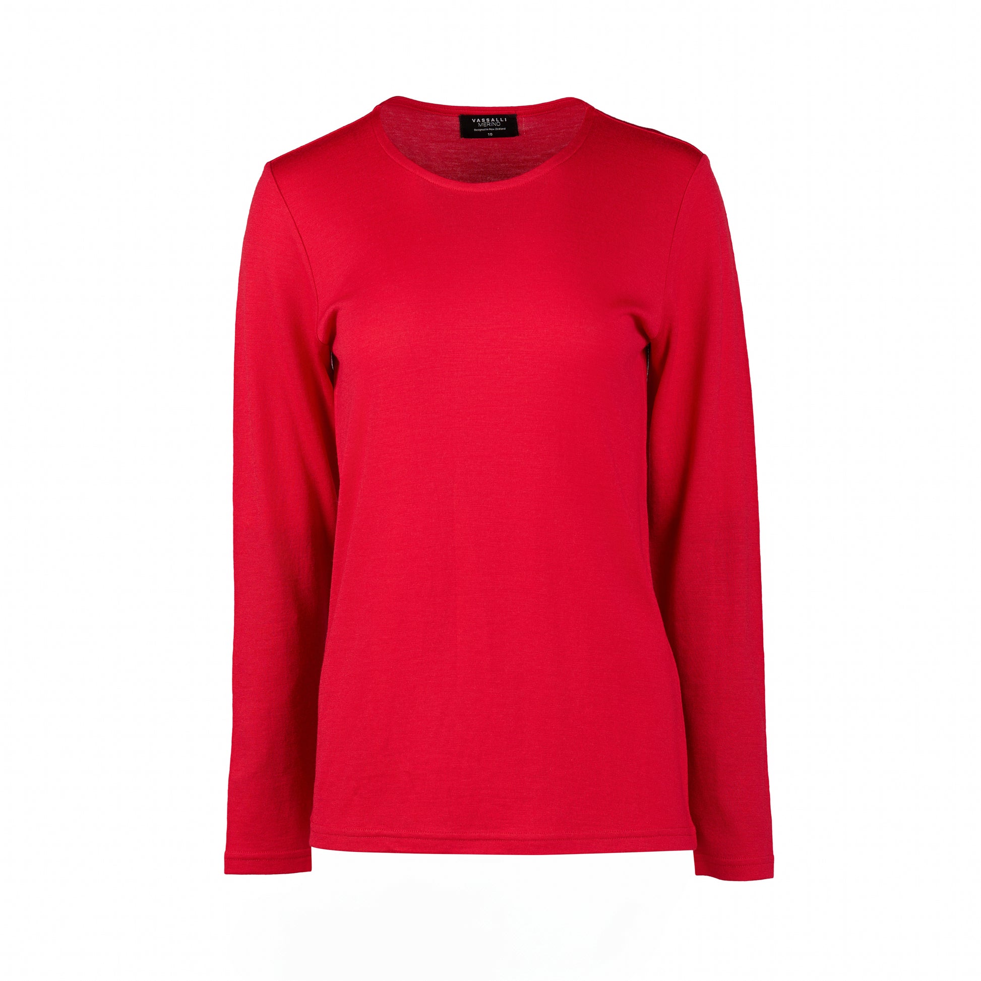 4467 Scarlet - 100% Merino Basic Long Sleeve Crew Neck Top - Vassalli