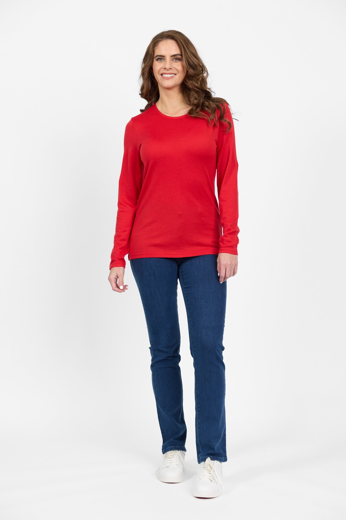 4467 Scarlet - 100% Merino Basic Long Sleeve Crew Neck Top - Vassalli