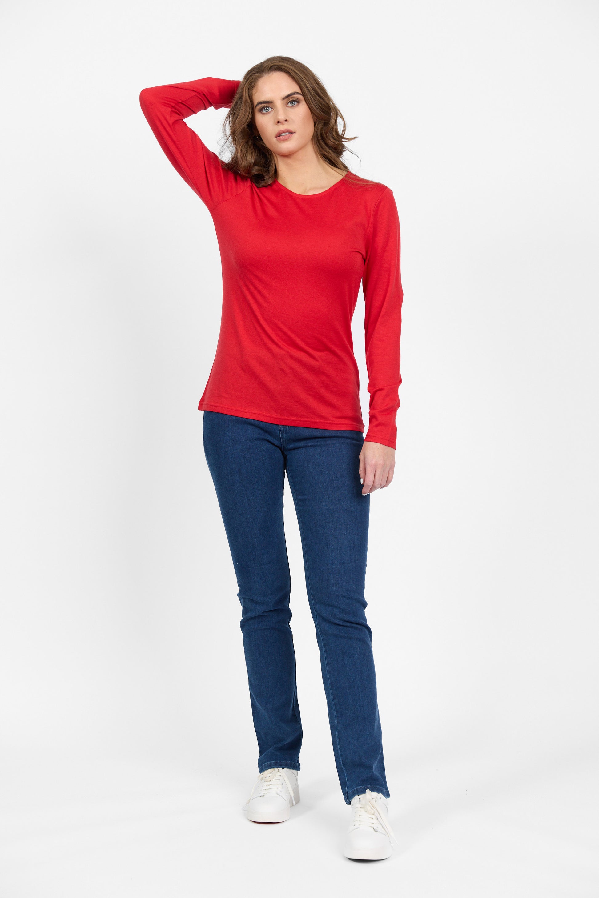 4467 Scarlet - 100% Merino Basic Long Sleeve Crew Neck Top - Vassalli