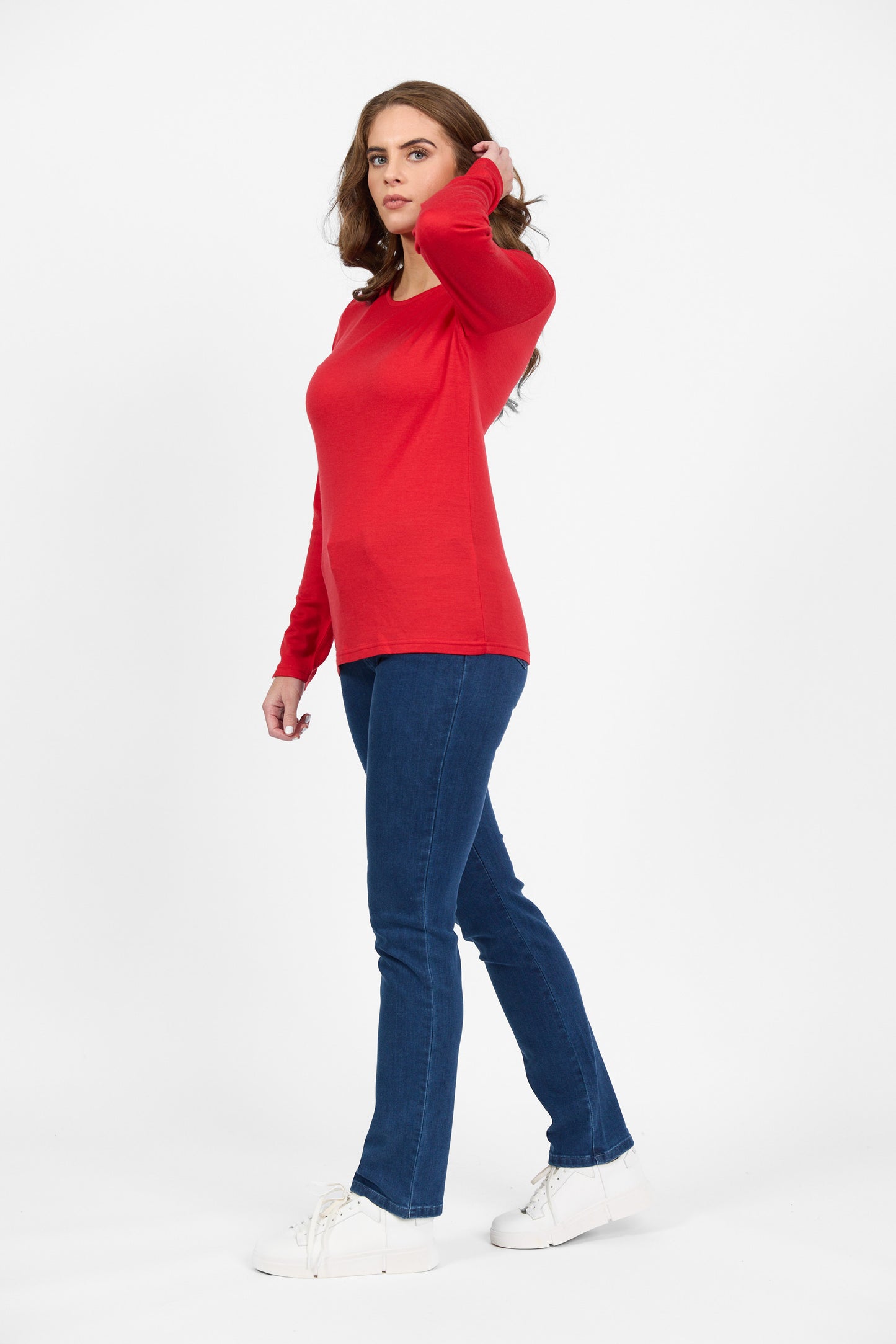 4467 Scarlet - 100% Merino Basic Long Sleeve Crew Neck Top - Vassalli