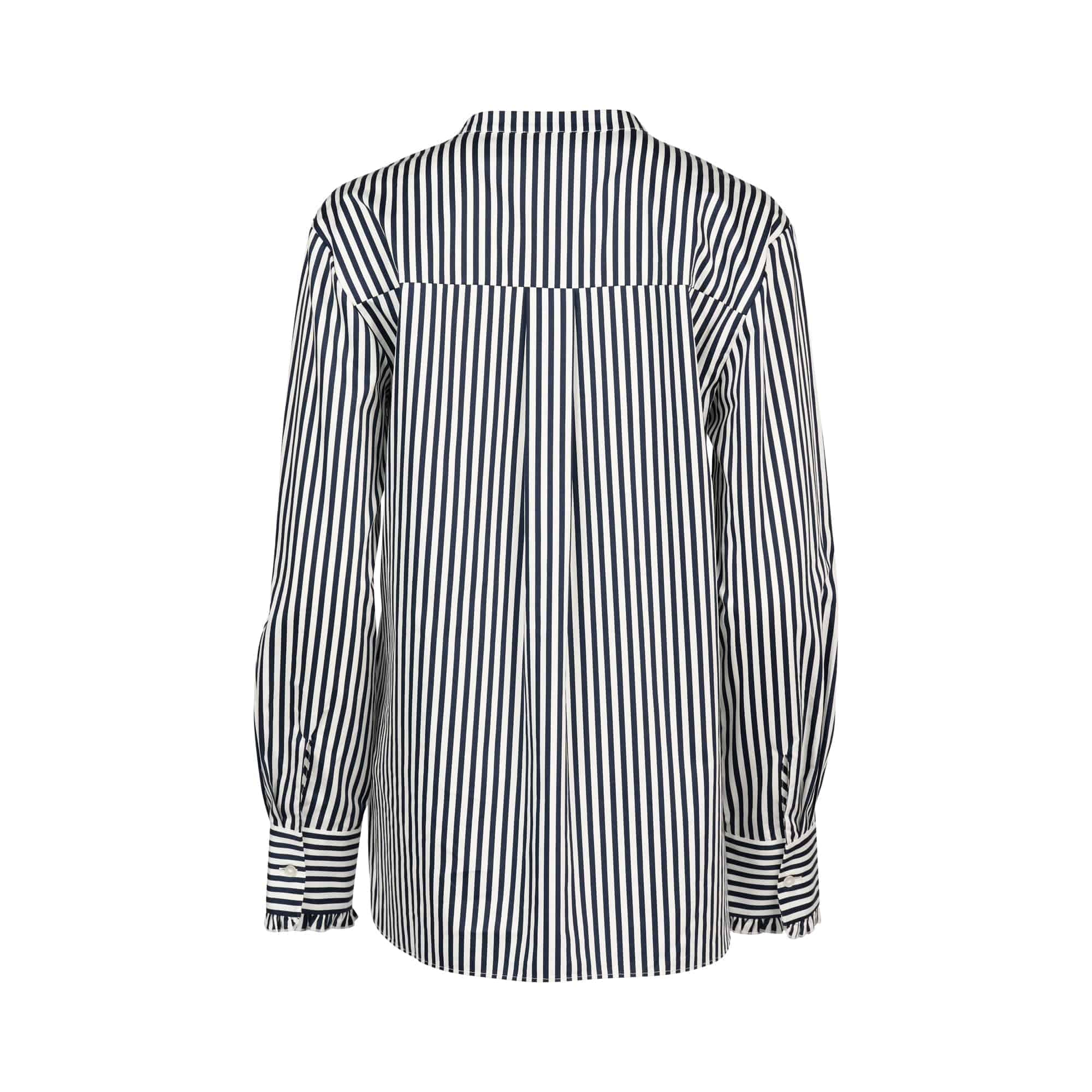 4471 Ink/White - Ruffle Trim V Neck Shirt - Vassalli
