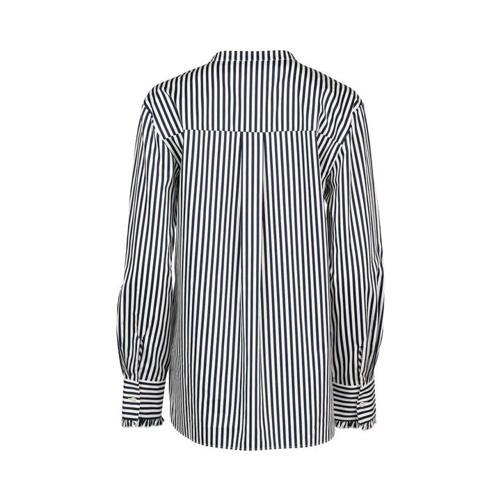4471 Ink/White - Ruffle Trim V Neck Shirt - Vassalli